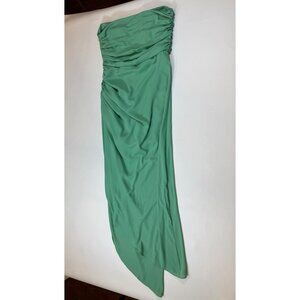 Glam Green Strapless High-Low Formal Dress Ruching Asymmetrical Hem Large (bin i